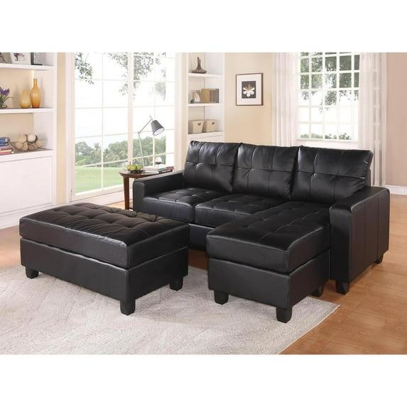 ACME Lyssa Track Arms Bonded Leather Sectional with Ottoman in Black