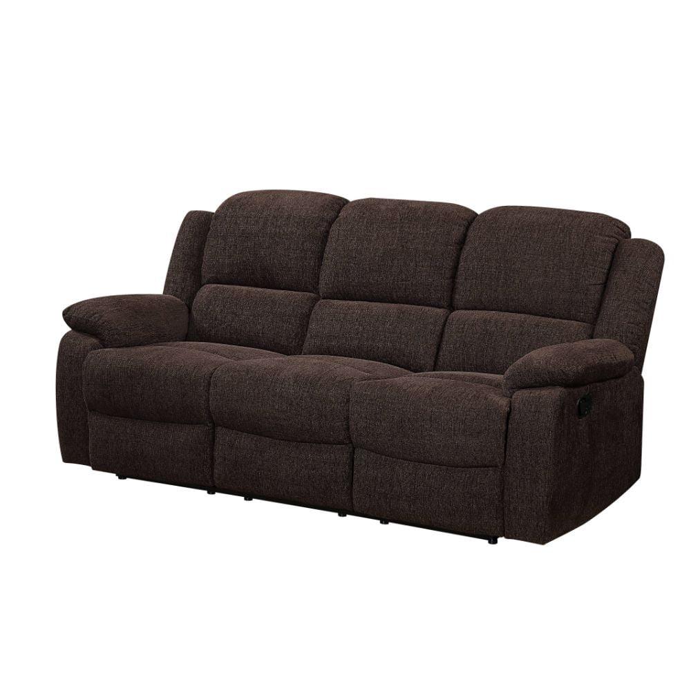 Acme Furniture 79" Madden Sofa Brown Chenille: Velvet Upholstery, Wood & Metal Frame, Reclines, No Assembly Required