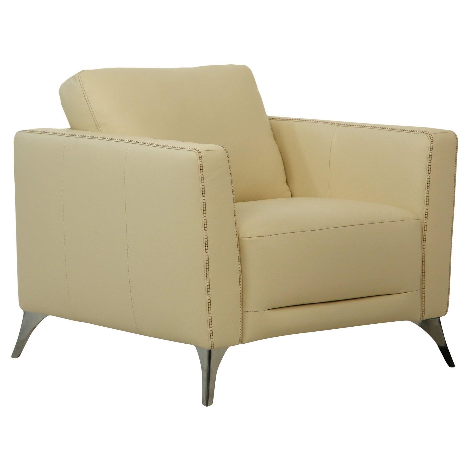 Malaga Mid-Century Beige Genuine Leather Accent Chair