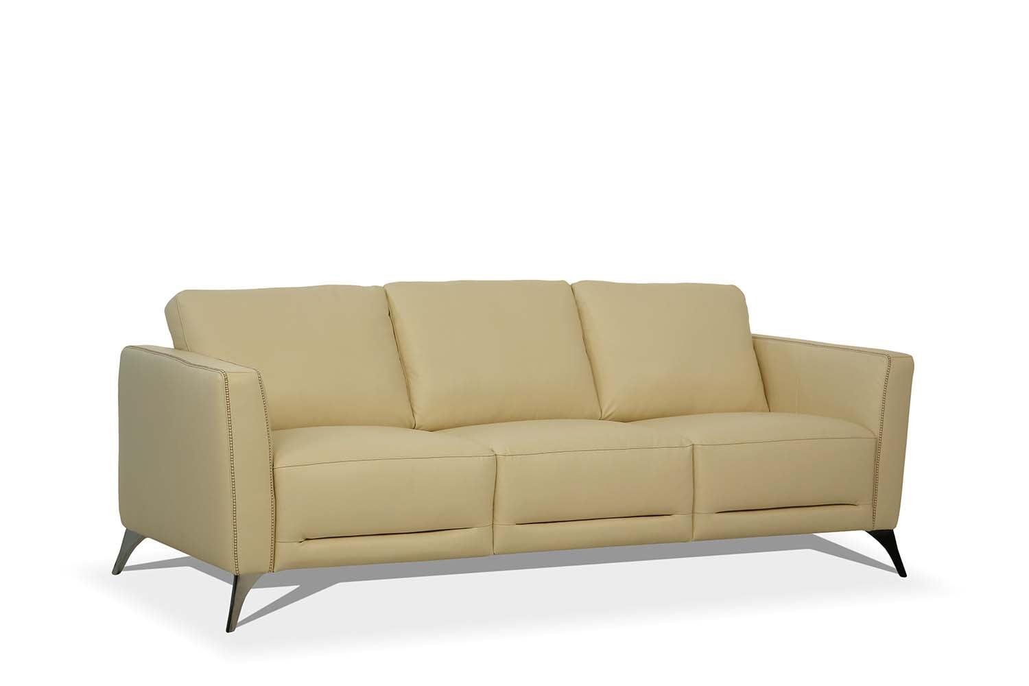 Malaga Cream Beige Leather Sofa with Chrome Legs