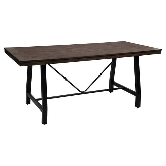 Acme Furniture 72" Mariatu Dining Table Oak/Black Finish: Trestle Base, Seats 6, Wood Composite