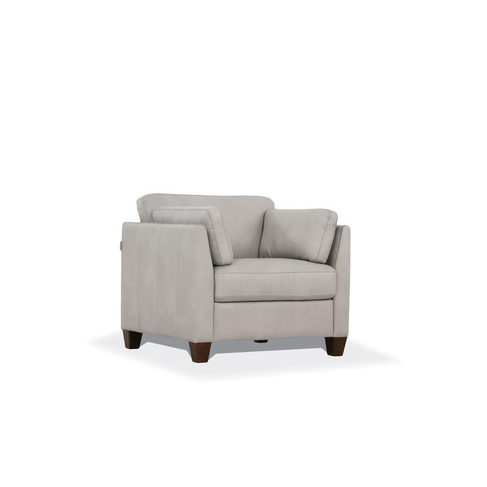 36" Matias Chair Dusty White Leather - Acme Furniture: Elegant Upholstered Armchair, No Assembly Required