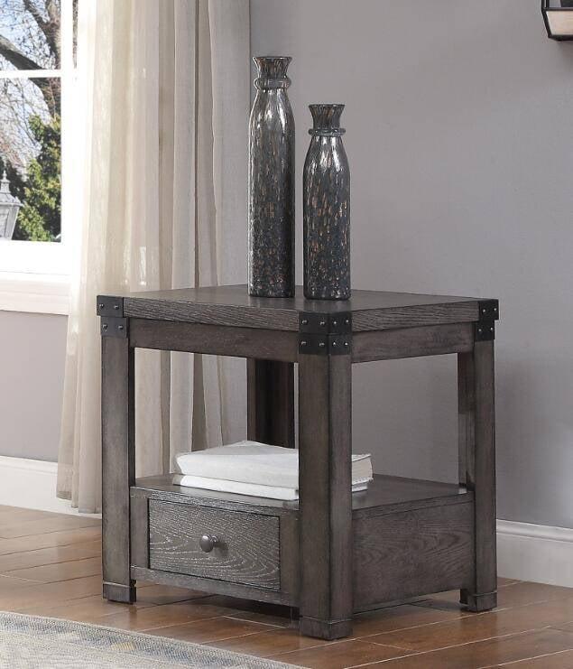 Ash Gray Square Wood End Table with Storage Drawer