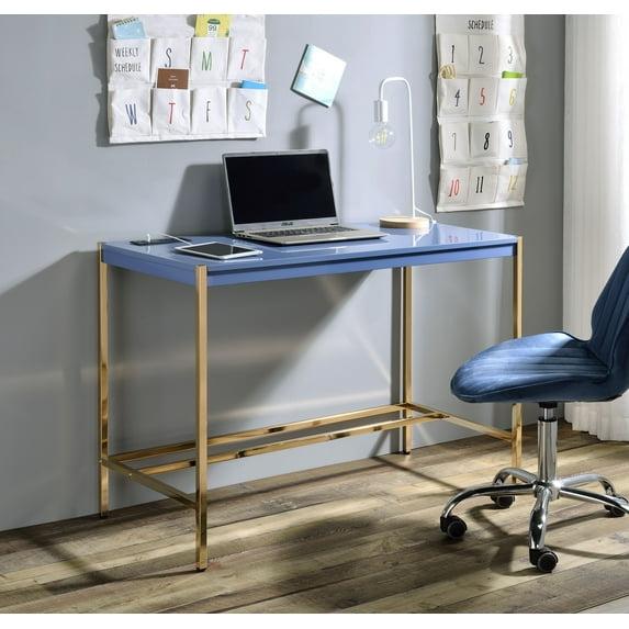 42" Midriaks Writing Desk Navy Blue/Gold Finish - Acme Furniture: Chic Office Furniture with USB Ports