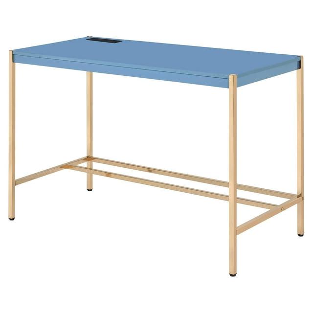 42" Midriaks Writing Desk Navy Blue/Gold Finish - Acme Furniture: Chic Office Furniture with USB Ports