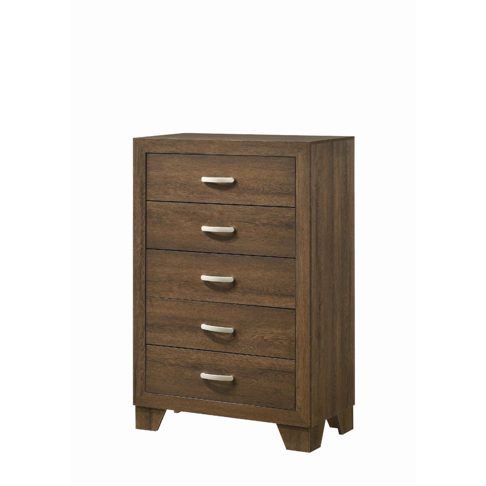 32" Brown Oak 5-Drawer Chest with Metal Handles