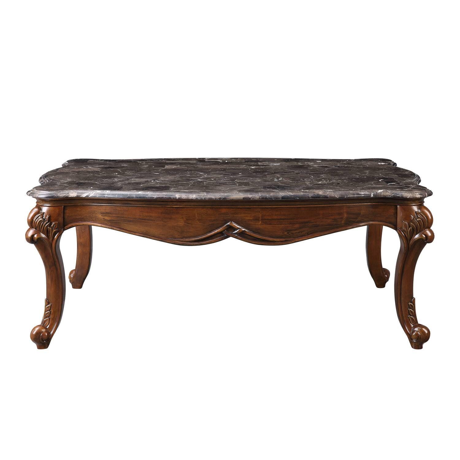 Elegant Cherry and Grey Marble 55" Rectangular Coffee Table