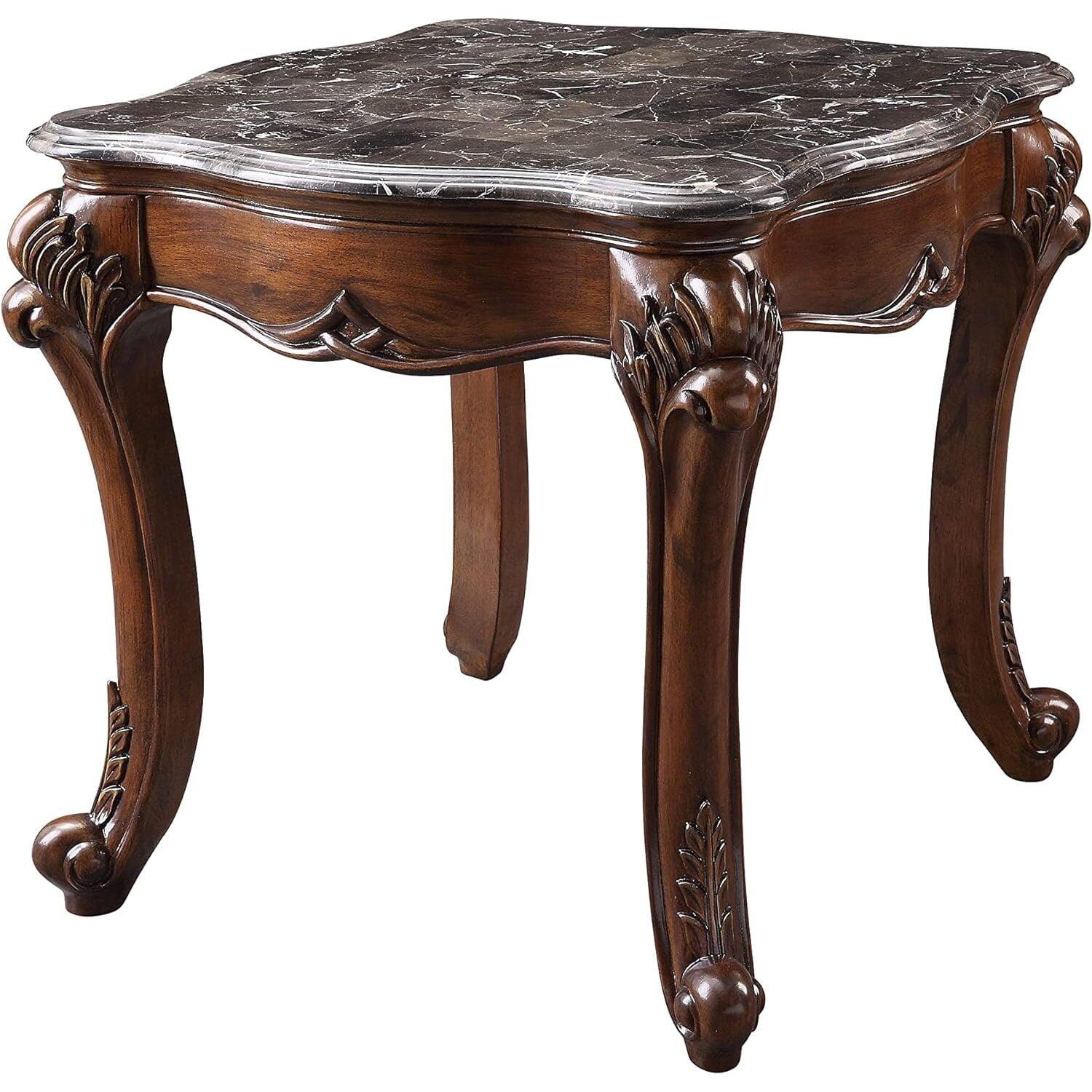 Miyeon Cherry Wood End Table with Marble Top