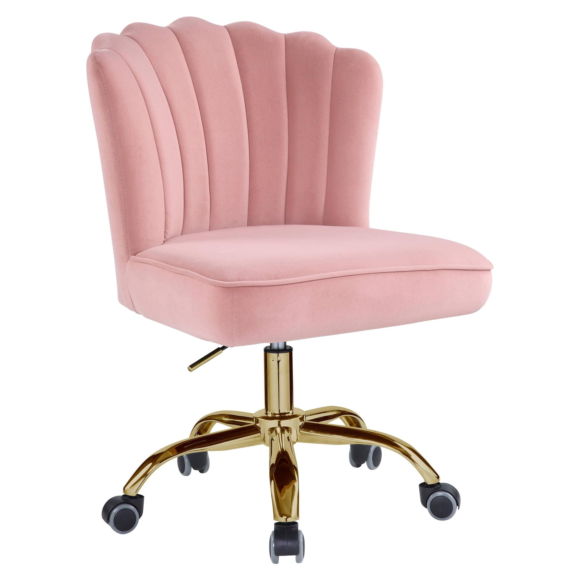 Rose Quartz Pink Velvet Swivel Task Chair with Gold Base