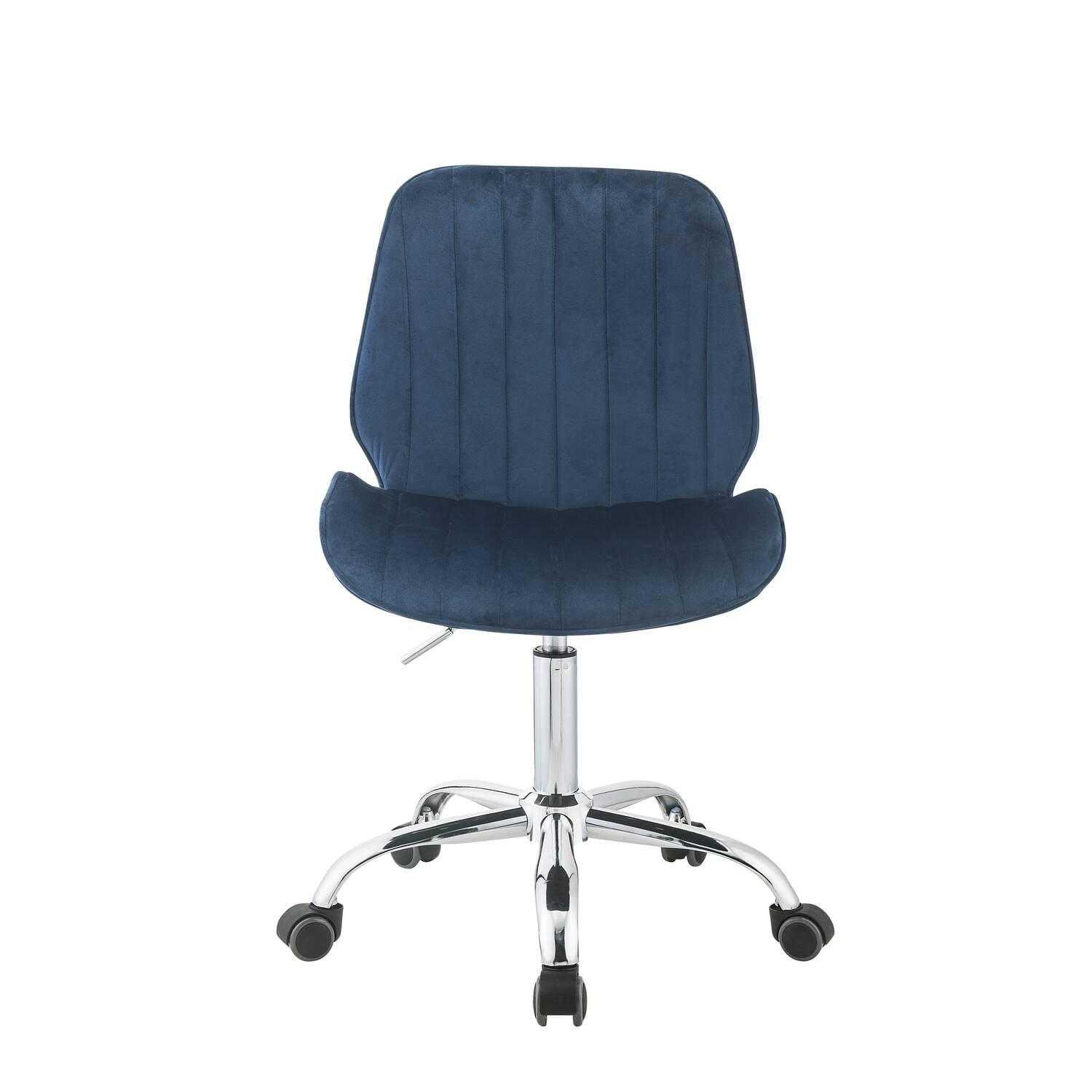 Twilight Blue Velvet & Chrome Swivel Office Chair