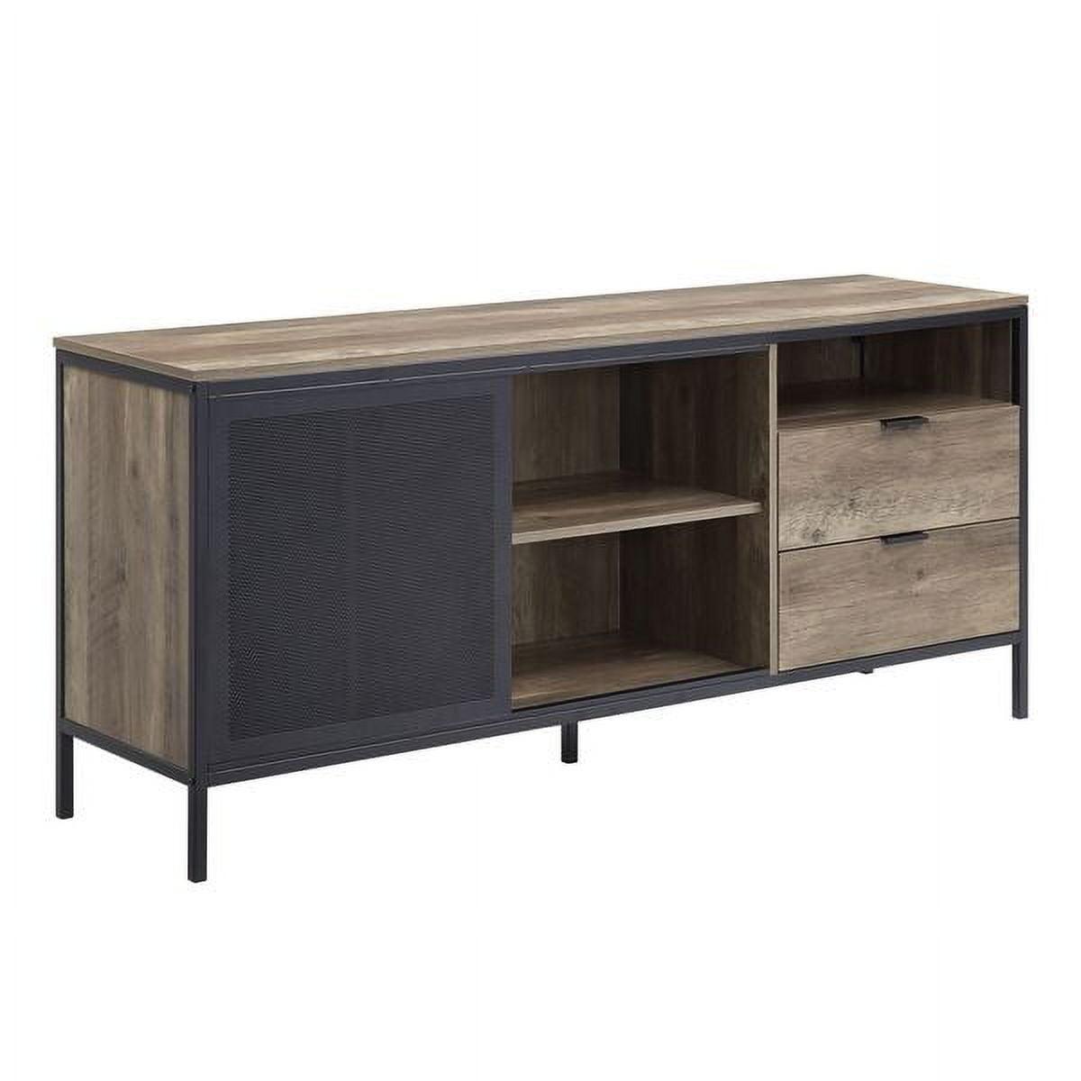 Rustic Oak & Black Industrial 63" TV Stand with Storage