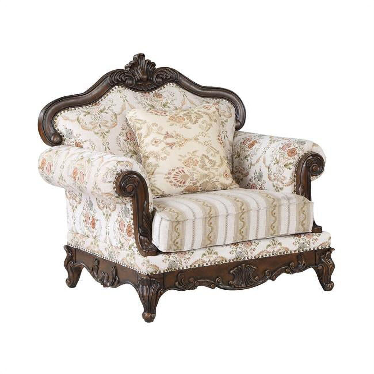 Nayla Floral Velvet Upholstered Rocking Chair with Walnut Finish