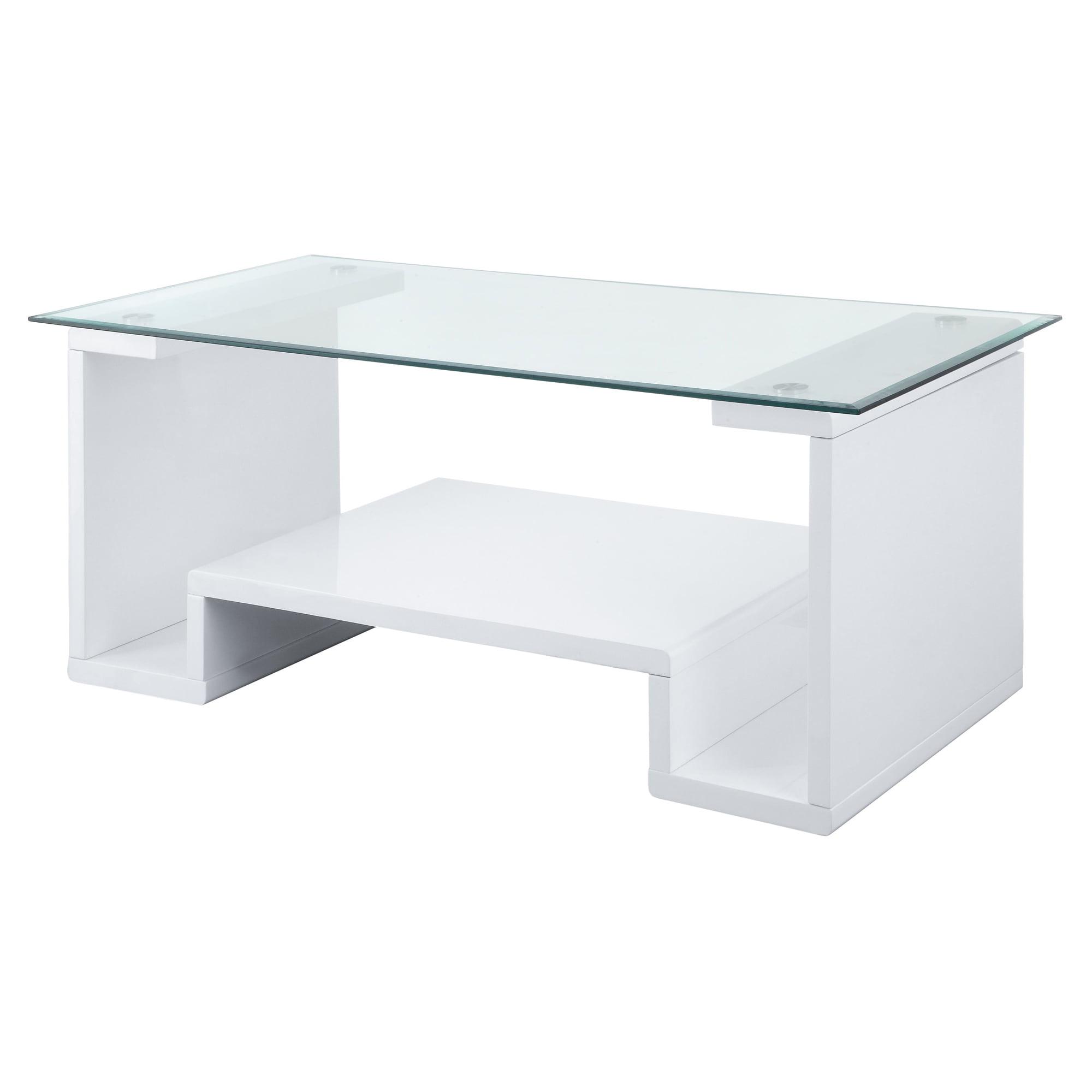 Nevaeh 47'' Clear Glass and White Gloss Coffee Table with Storage