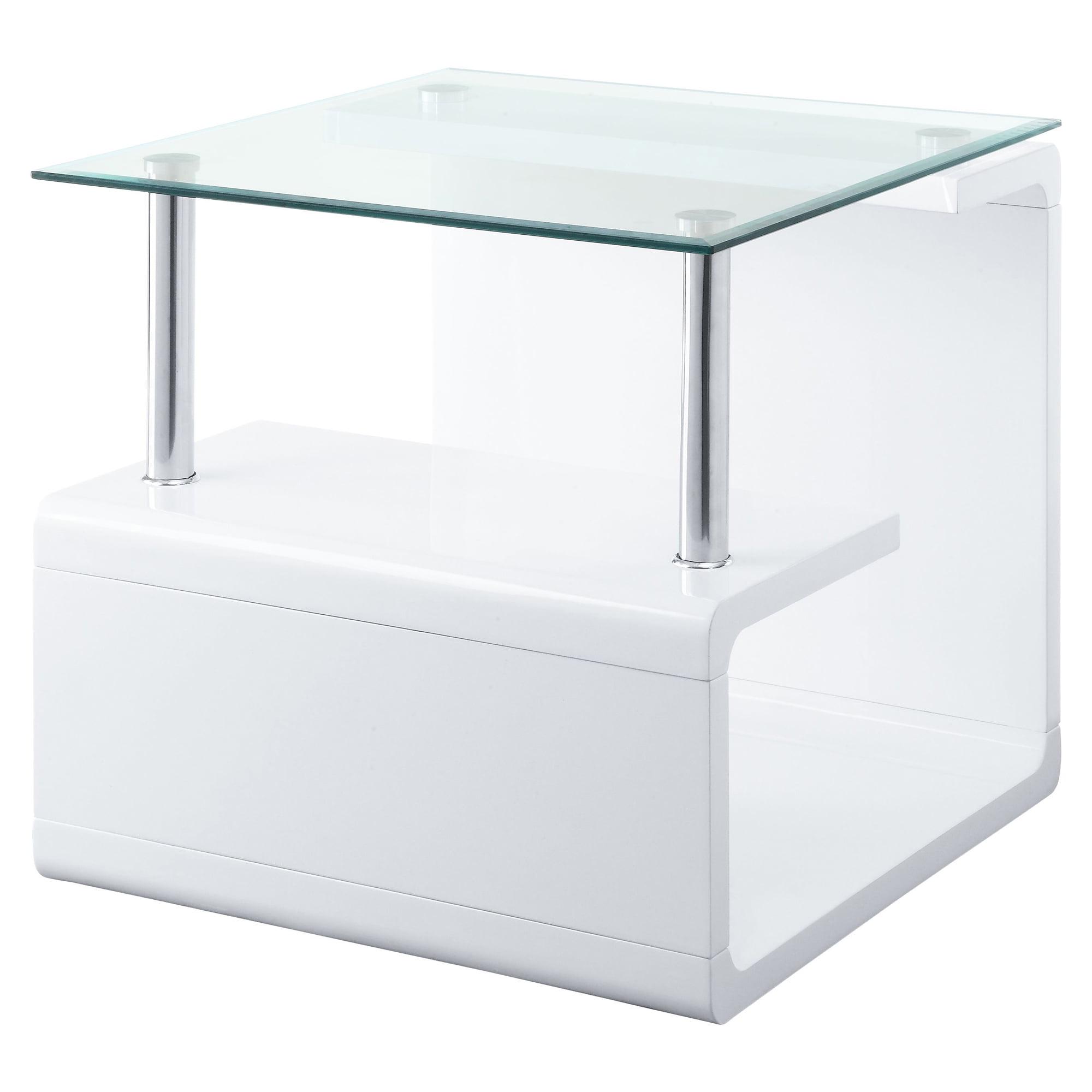 Nevaeh 29" White High Gloss & Clear Glass Square End Table