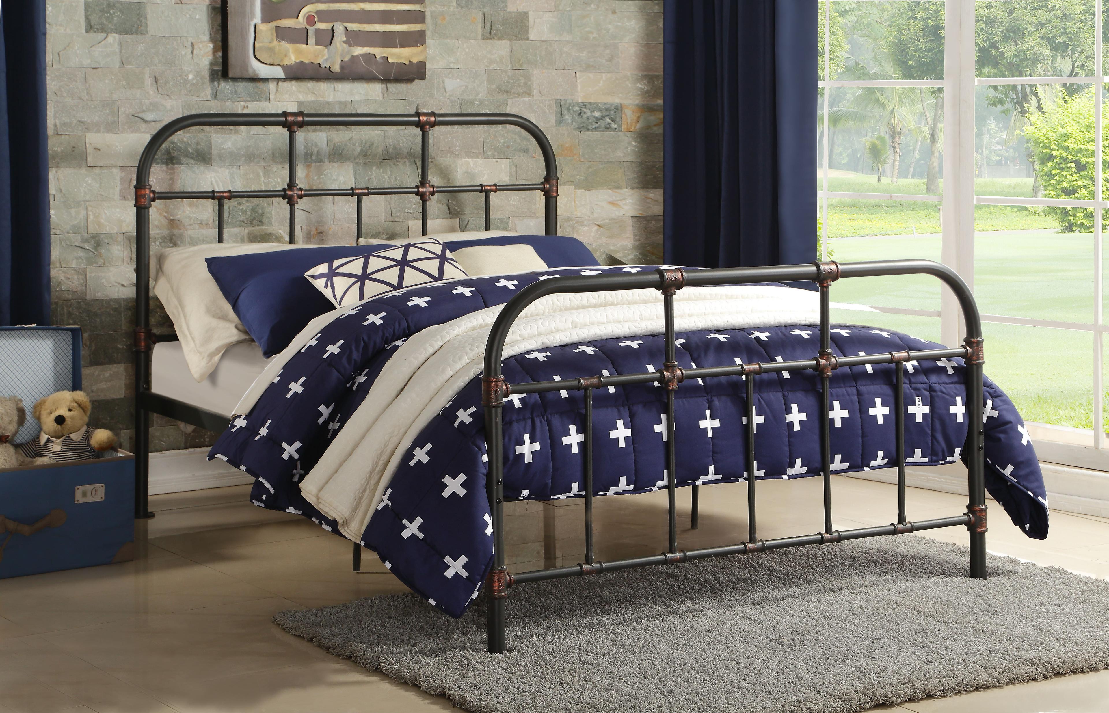 Sandy Gray Industrial Metal Full Bed with Slats