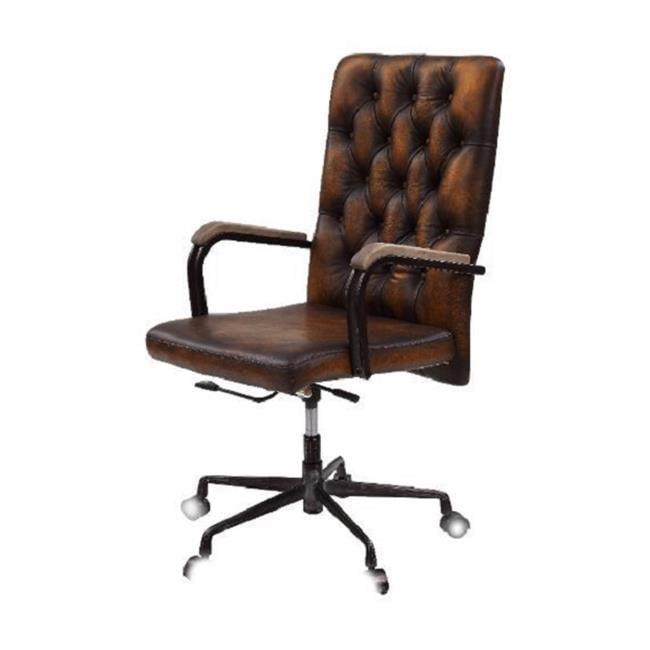 Adjustable Noknas Brown Leather Executive Swivel Chair with Metal Base