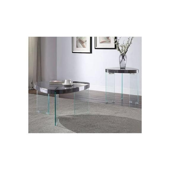 ACME Noland Coffee Table, Gray High Gloss & Clear Glass