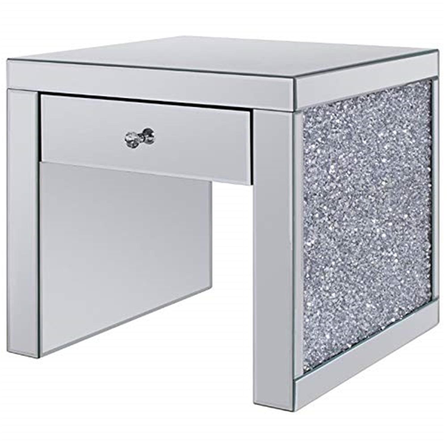 Mirrored Glass and Metal Rectangular End Table with Storage