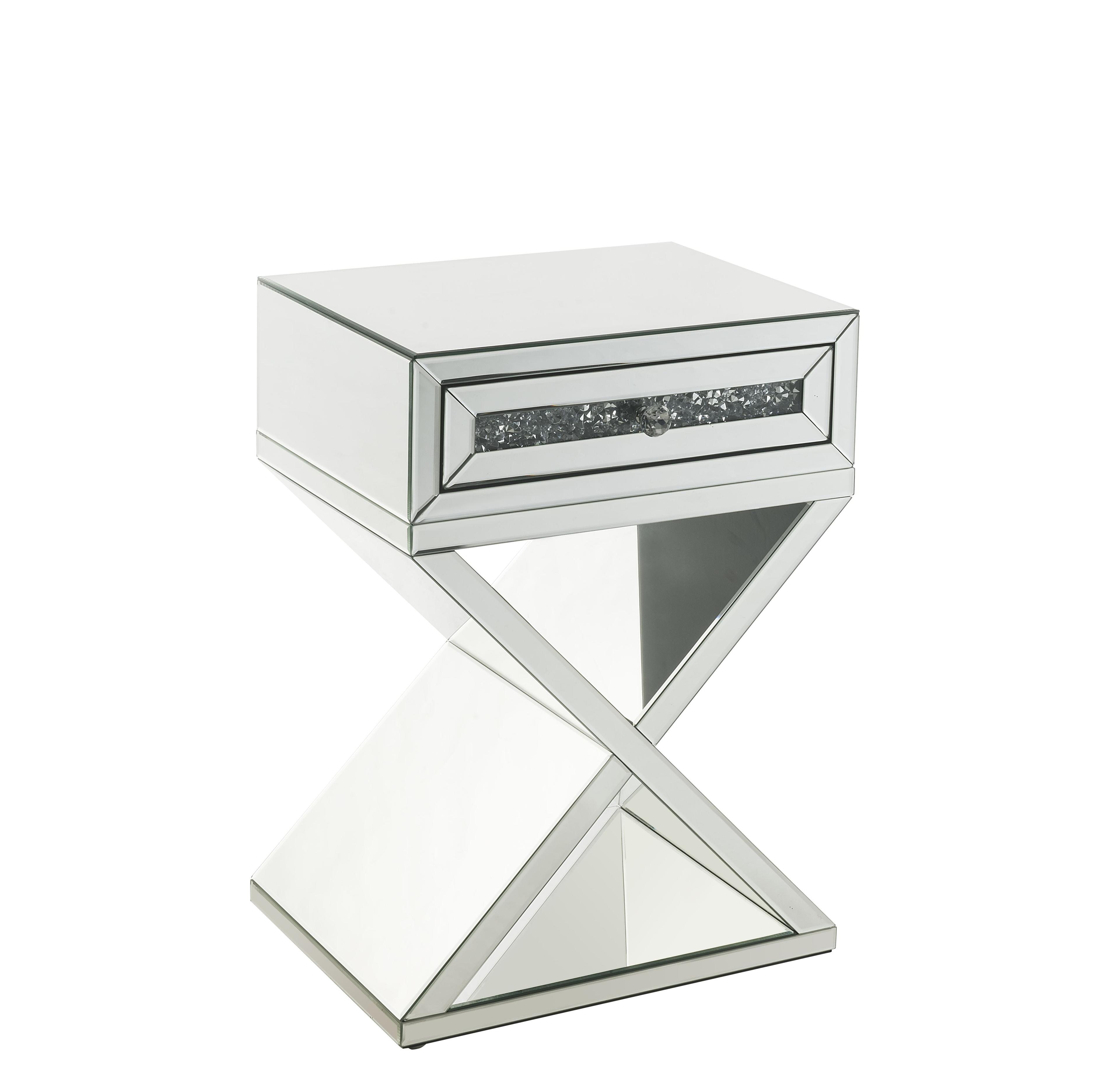 32" Glamorous Mirrored X-Shaped Accent Table with Faux Diamond Inlay