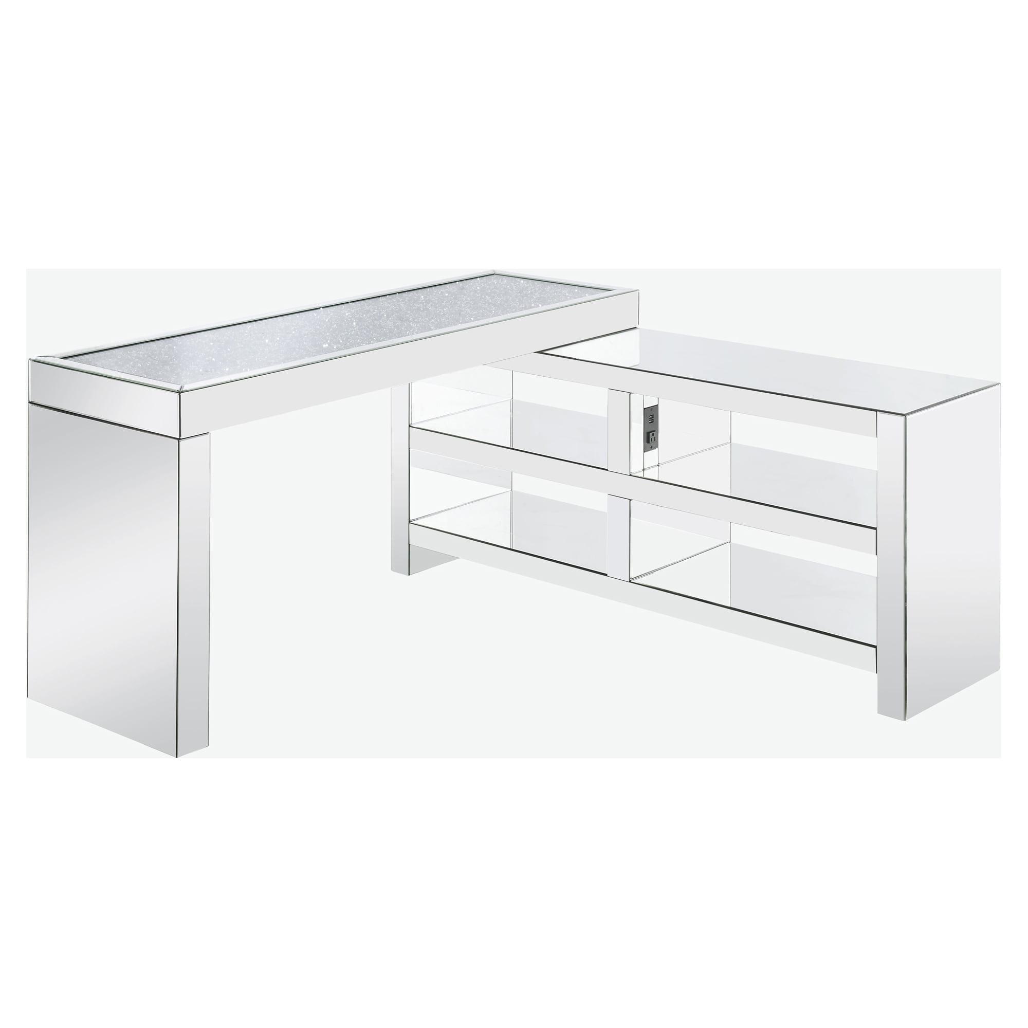 Noralie L-Shaped Clear Glass Writing Desk with USB Port