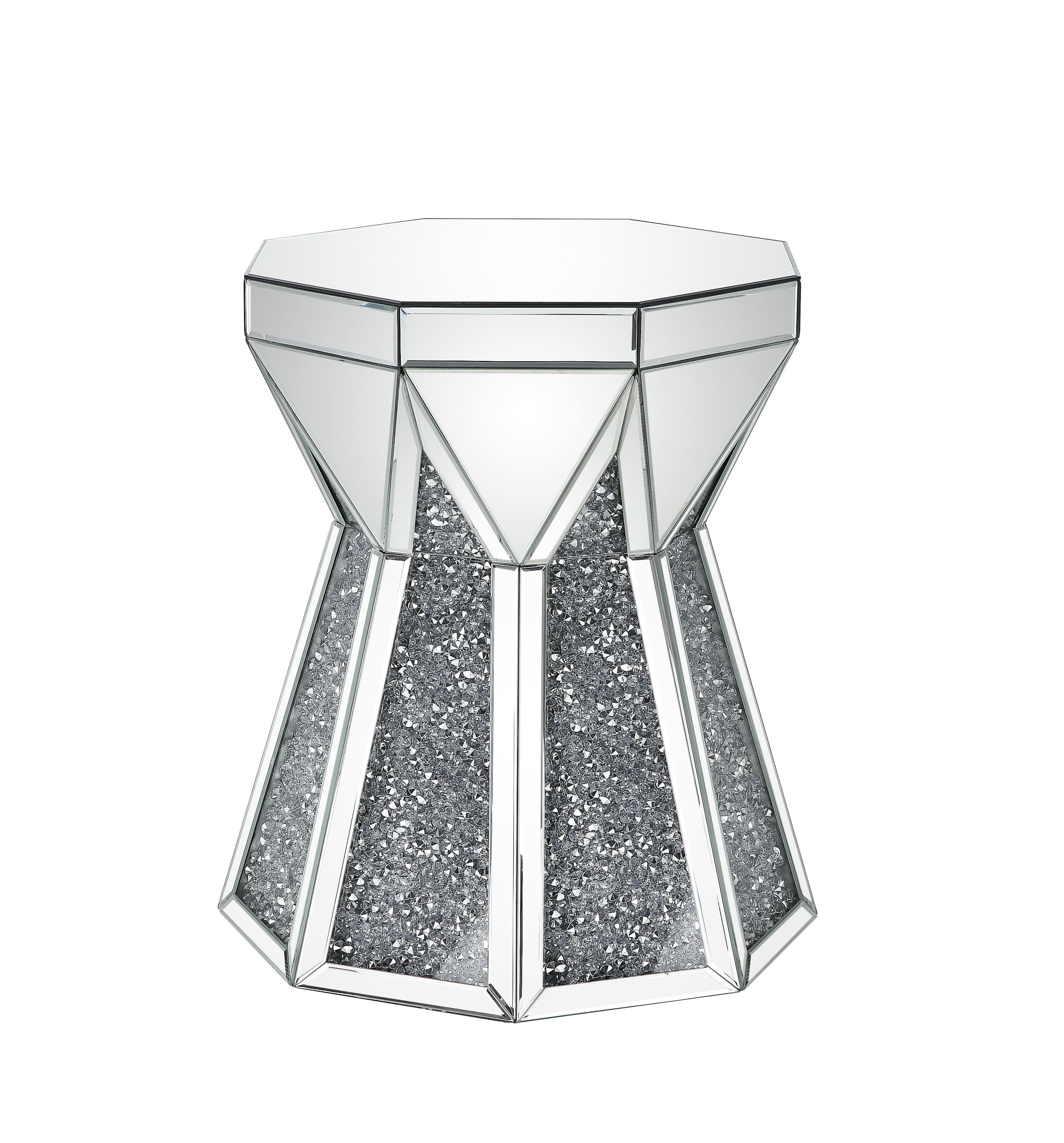 Noralie Mirrored End Table with Faux Diamonds