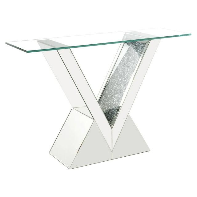 Zoomie Kids Buren Glam 47"L Console Table with V-Shape Base in Mirrored & Faux Diamonds