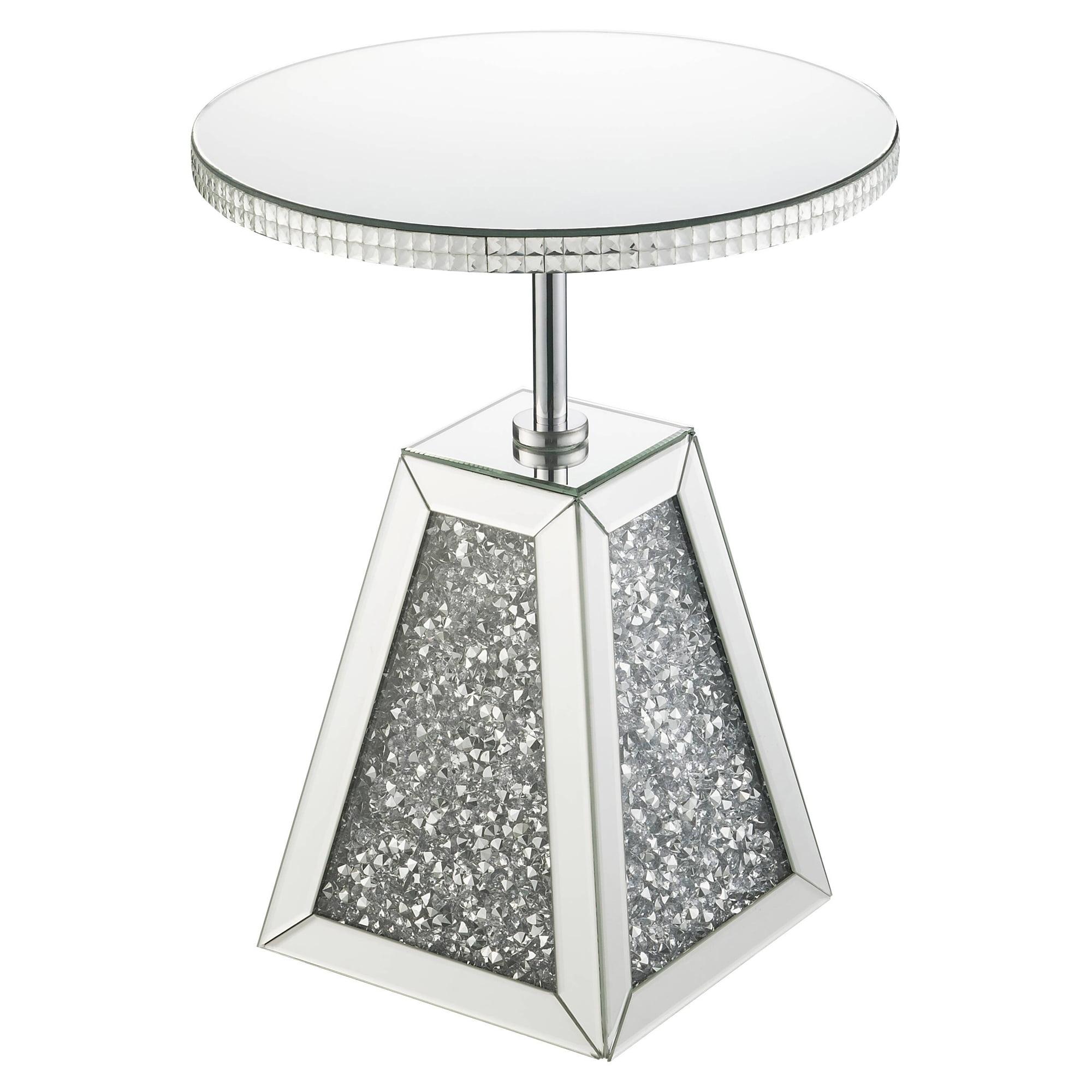 Elegant Round Wood & Glass Mirrored Accent Table