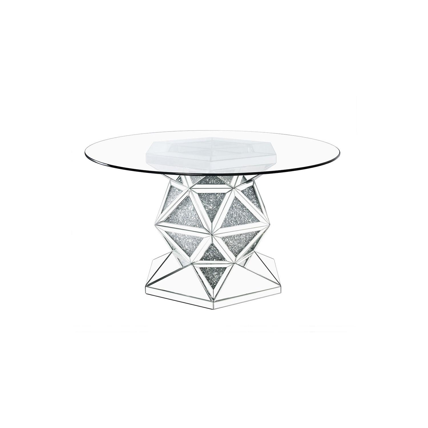 Contemporary 52" Round Wood & Glass Dining Table with Mirrored Pedestal