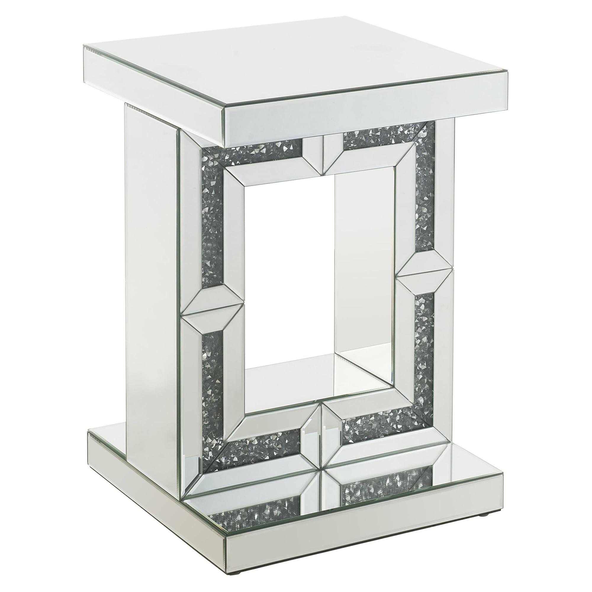 16" Mirrored Glass and Faux Diamond Accent Table