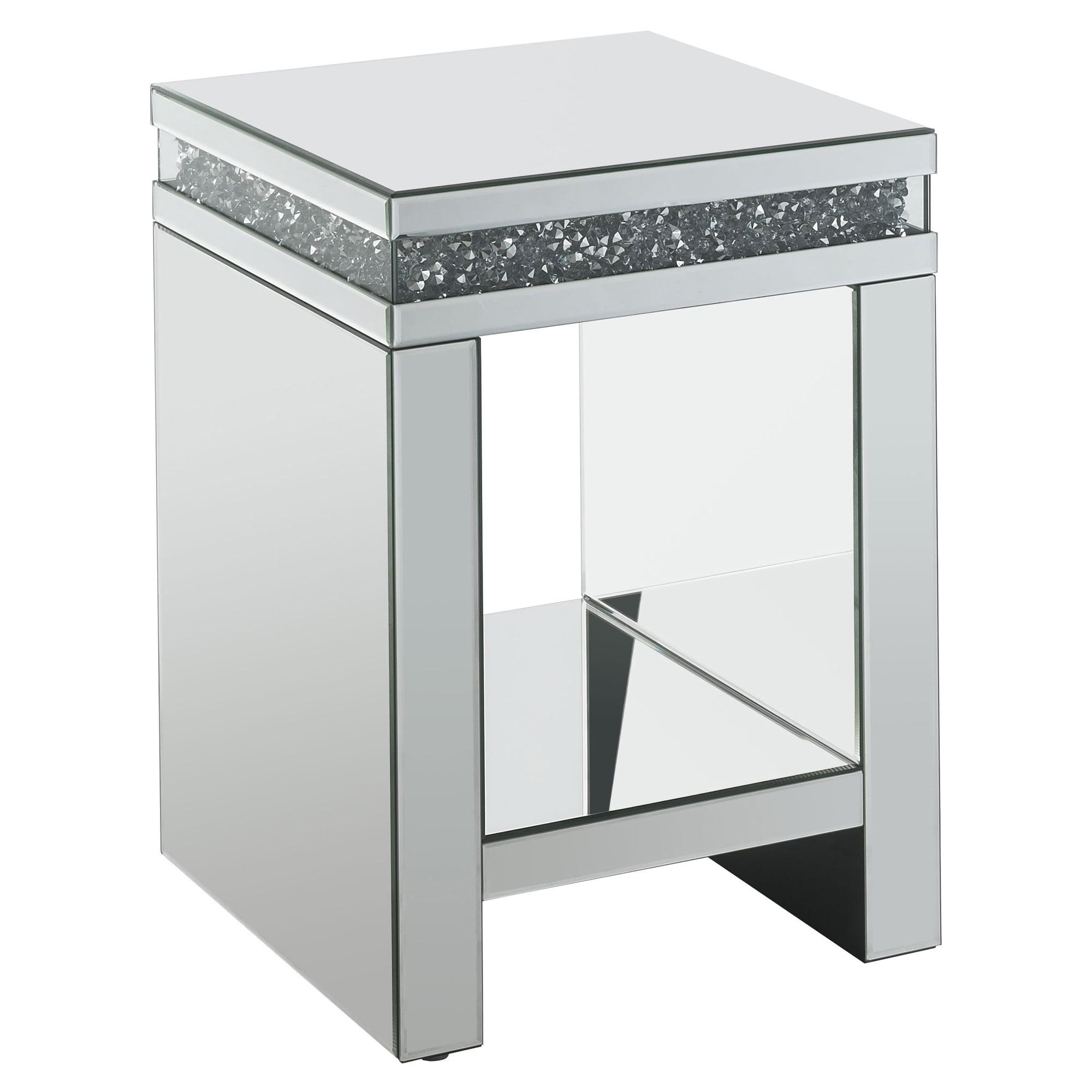 Gleaming 53'' Mirrored Wood Accent Table with Faux Diamonds