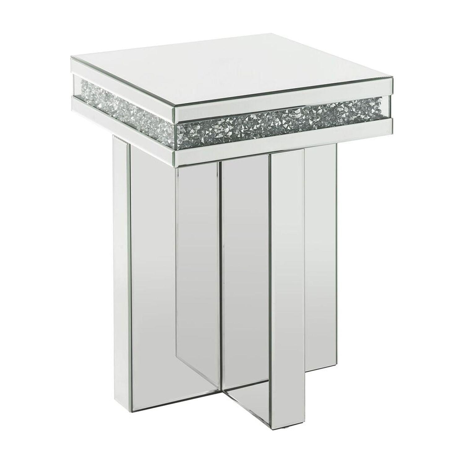 Elegant Noralie 28" Mirrored Glass End Table with Diamond Accents