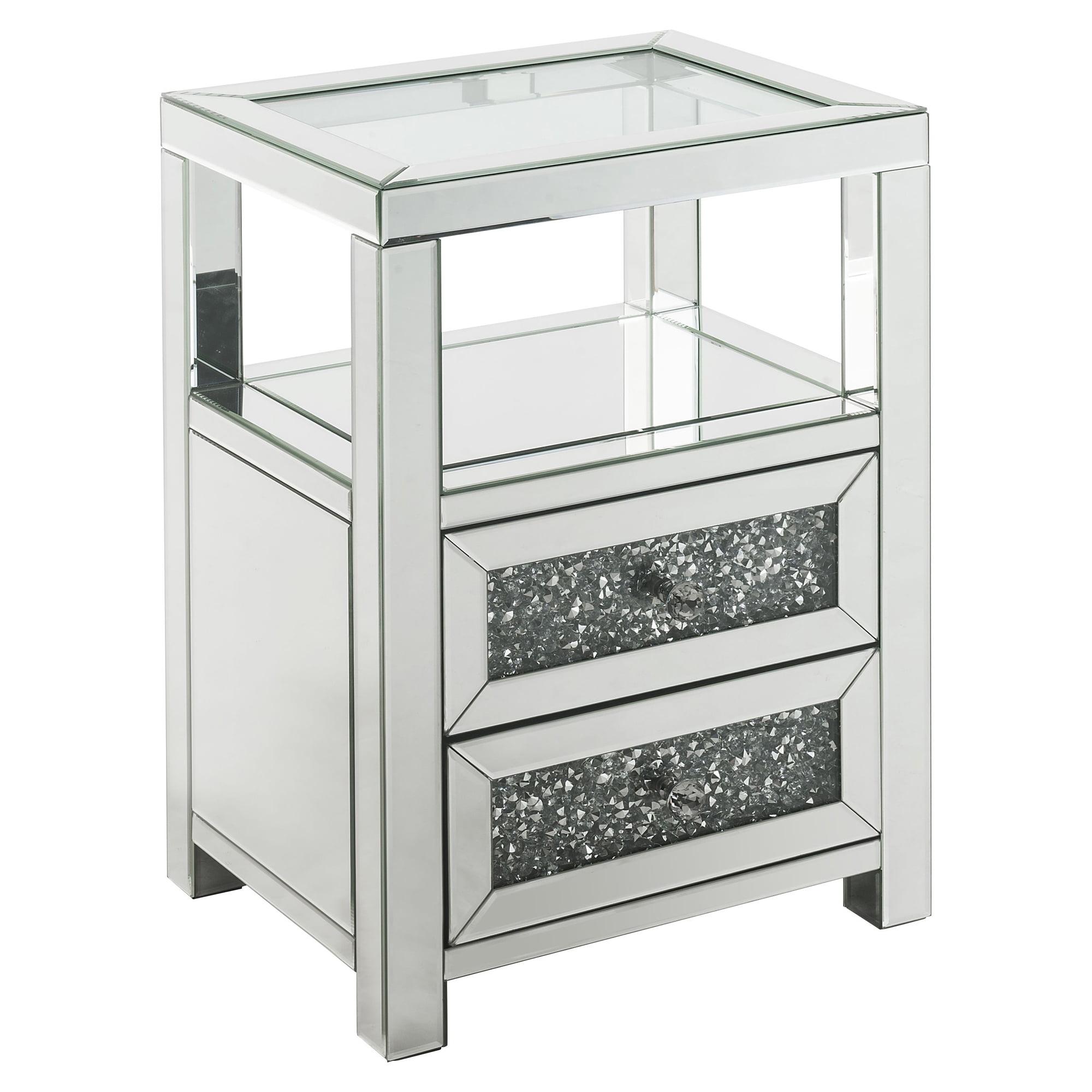 Noralie 32" Mirrored Glass Wood Accent Table with Storage