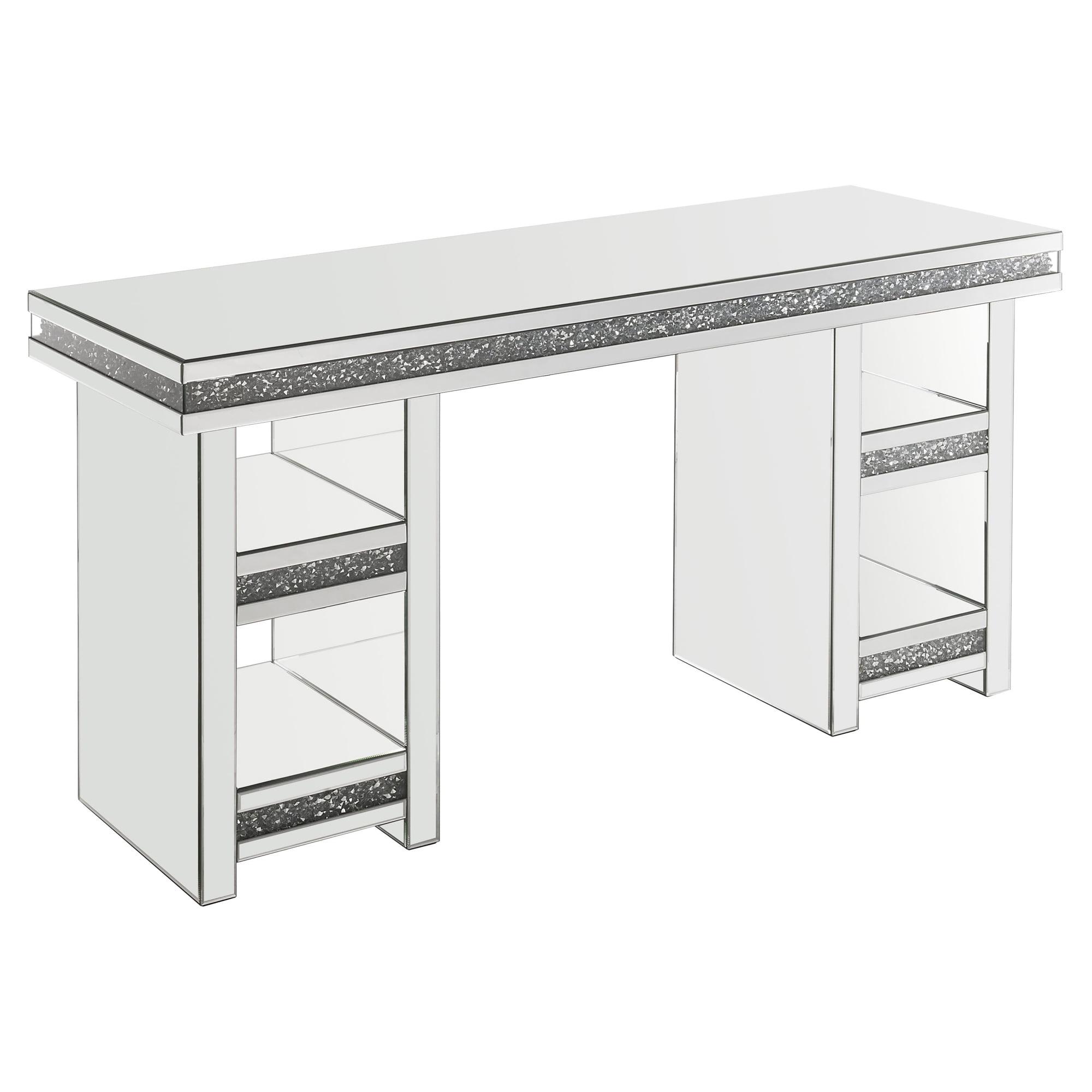 Noralie 31'' Glam Mirrored Writing Desk with Faux Diamond Trim