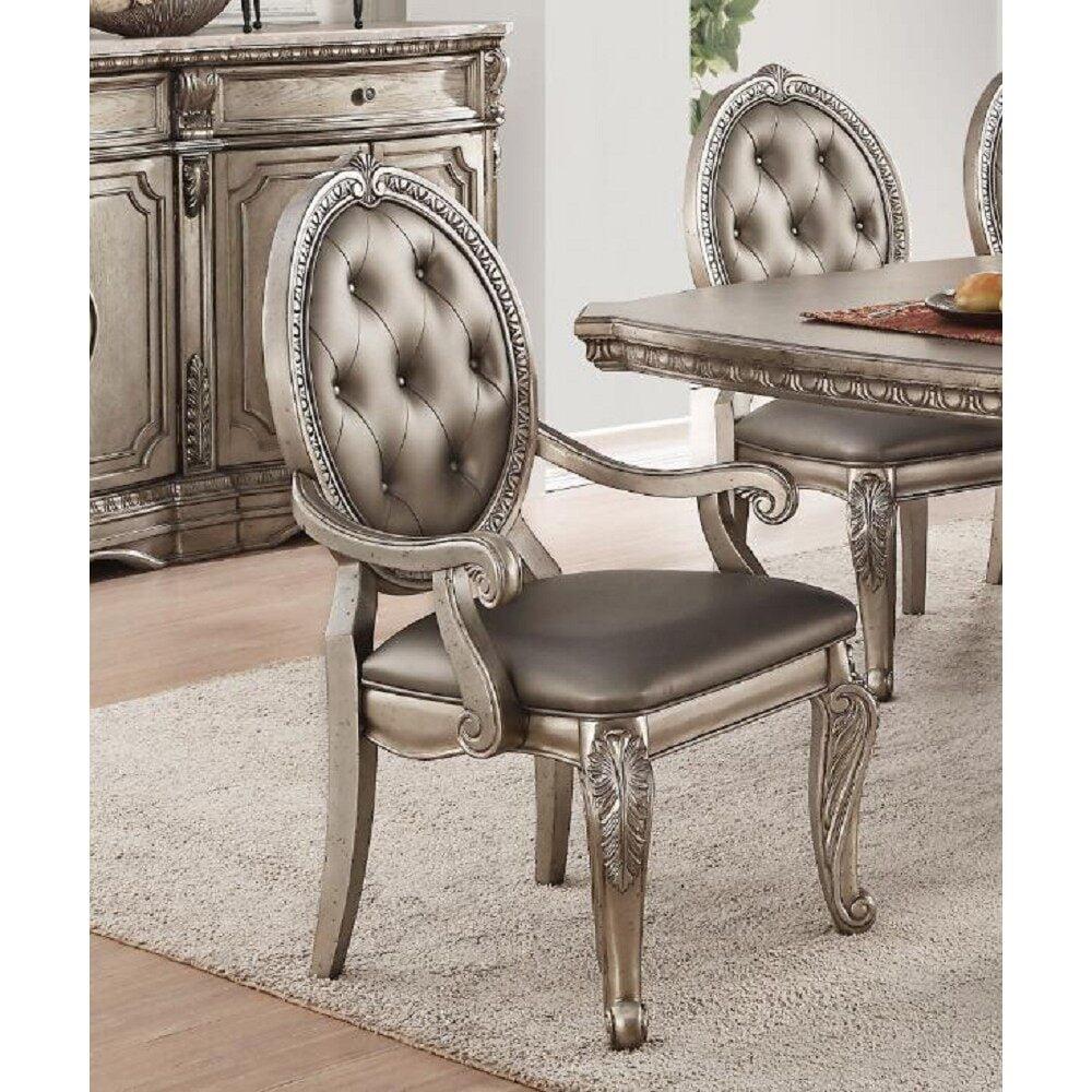 24" Northville Dining Chair PU and Antique Silver - Acme Furniture: Elegant Tufted Leather, Wood Frame, Armrest