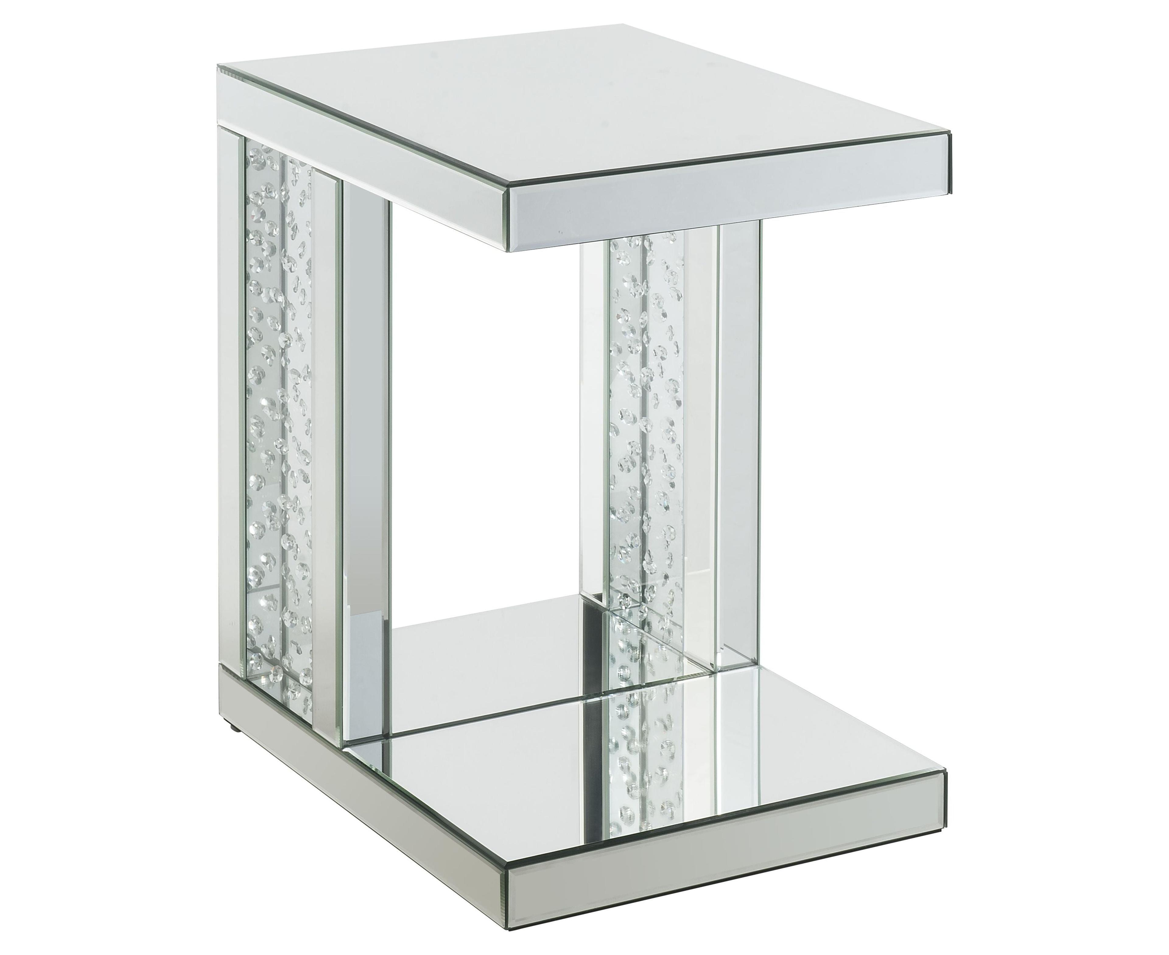 Mirrored Glass Accent Table with Crystal Inlay