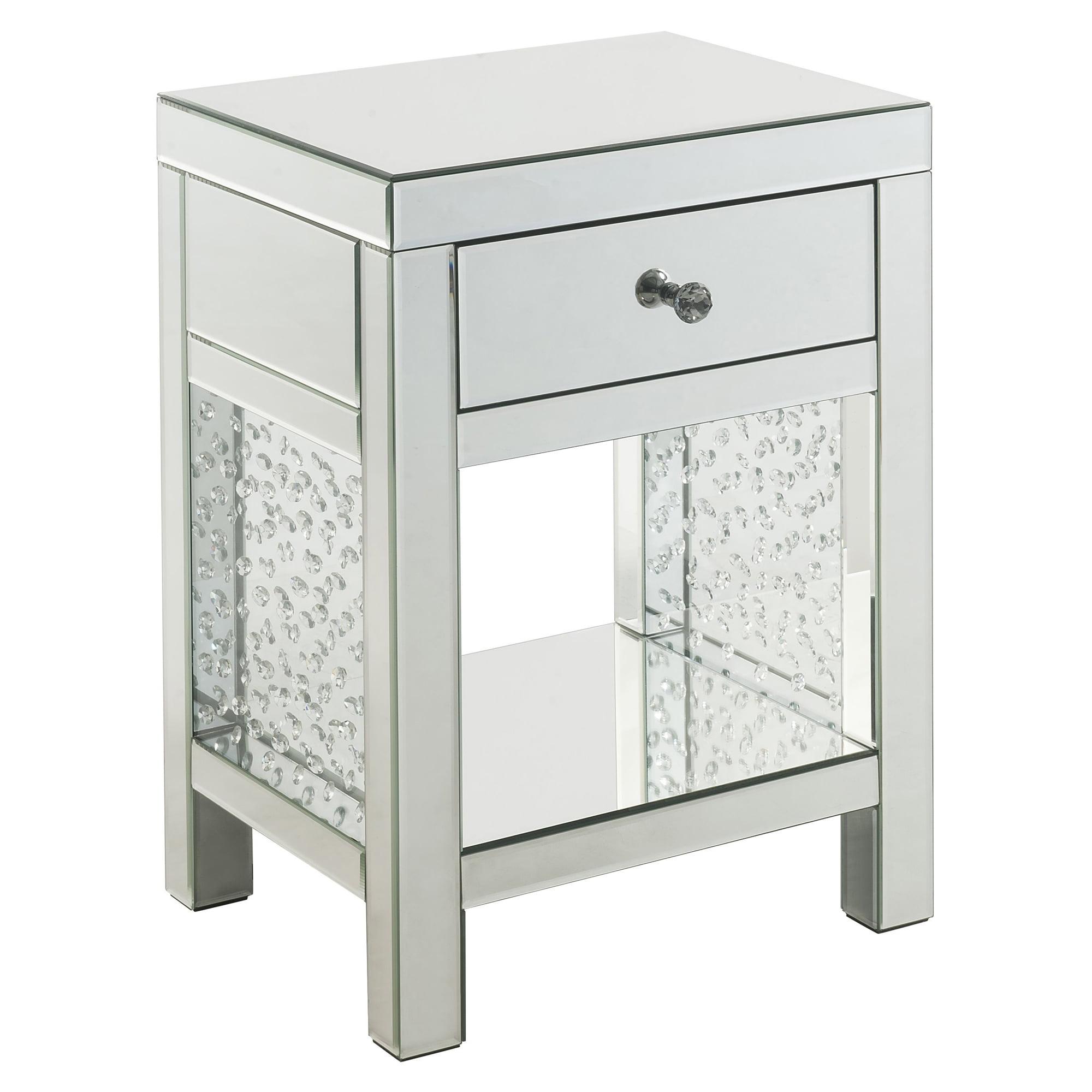 Mirrored Glass Accent Table with Storage Drawer