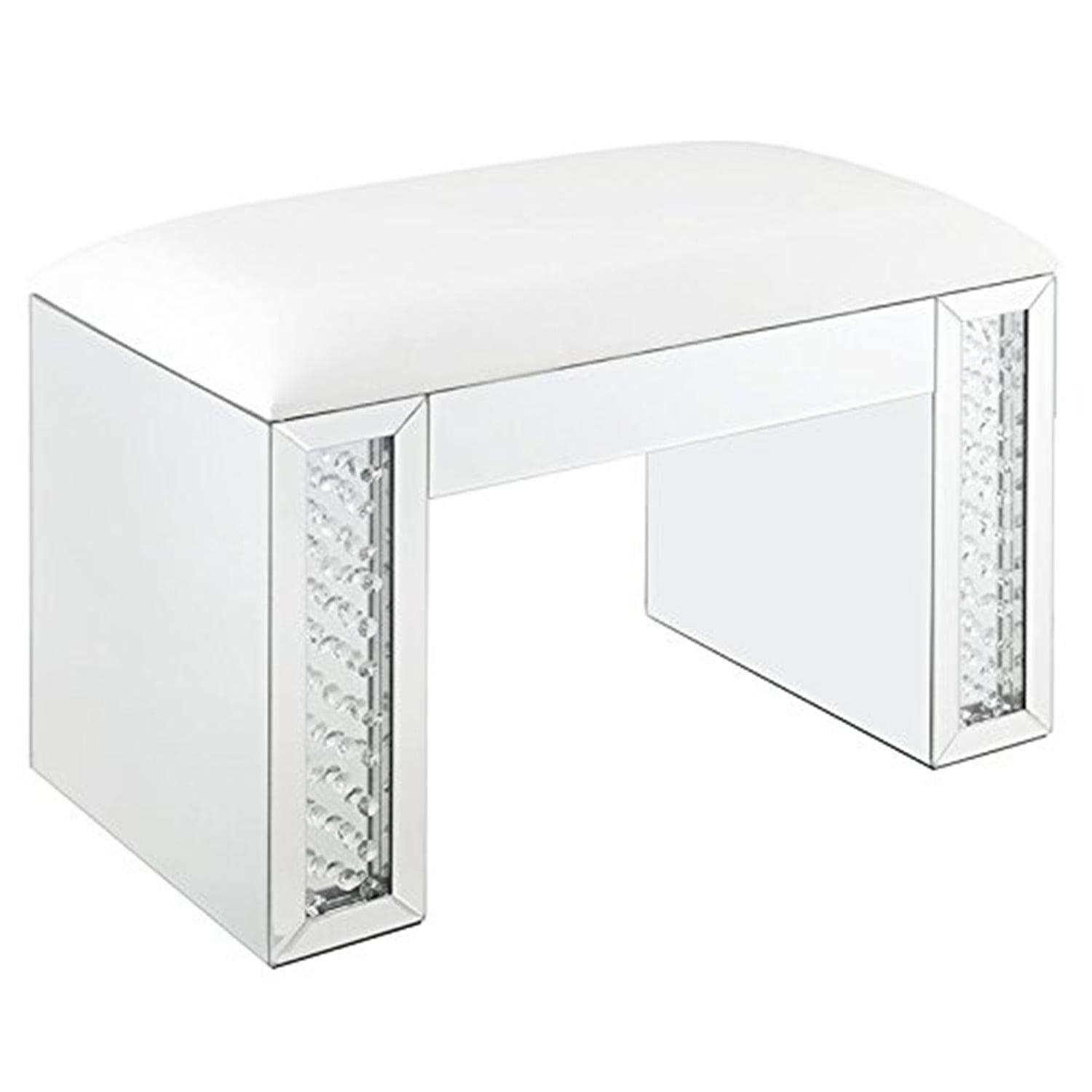 Modern Nysa 26" Ivory Upholstered Vanity Stool with Mirrored Legs
