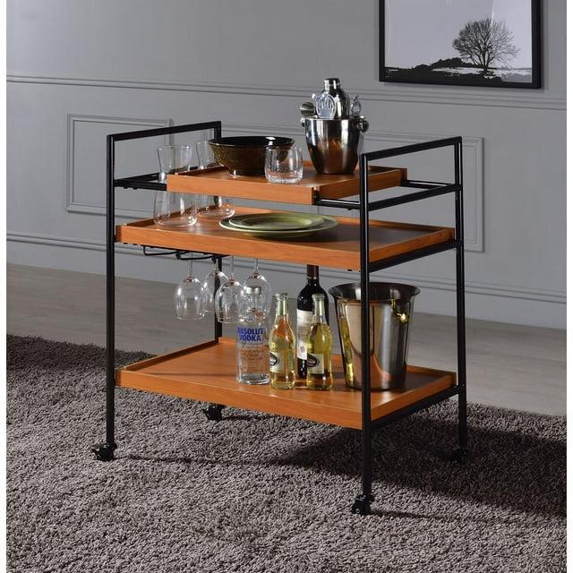 Acme Furniture Oaken Serving Cart Honey Oak/Black: Modern Mobile Beverage & Coffee Station with Casters/Wheels