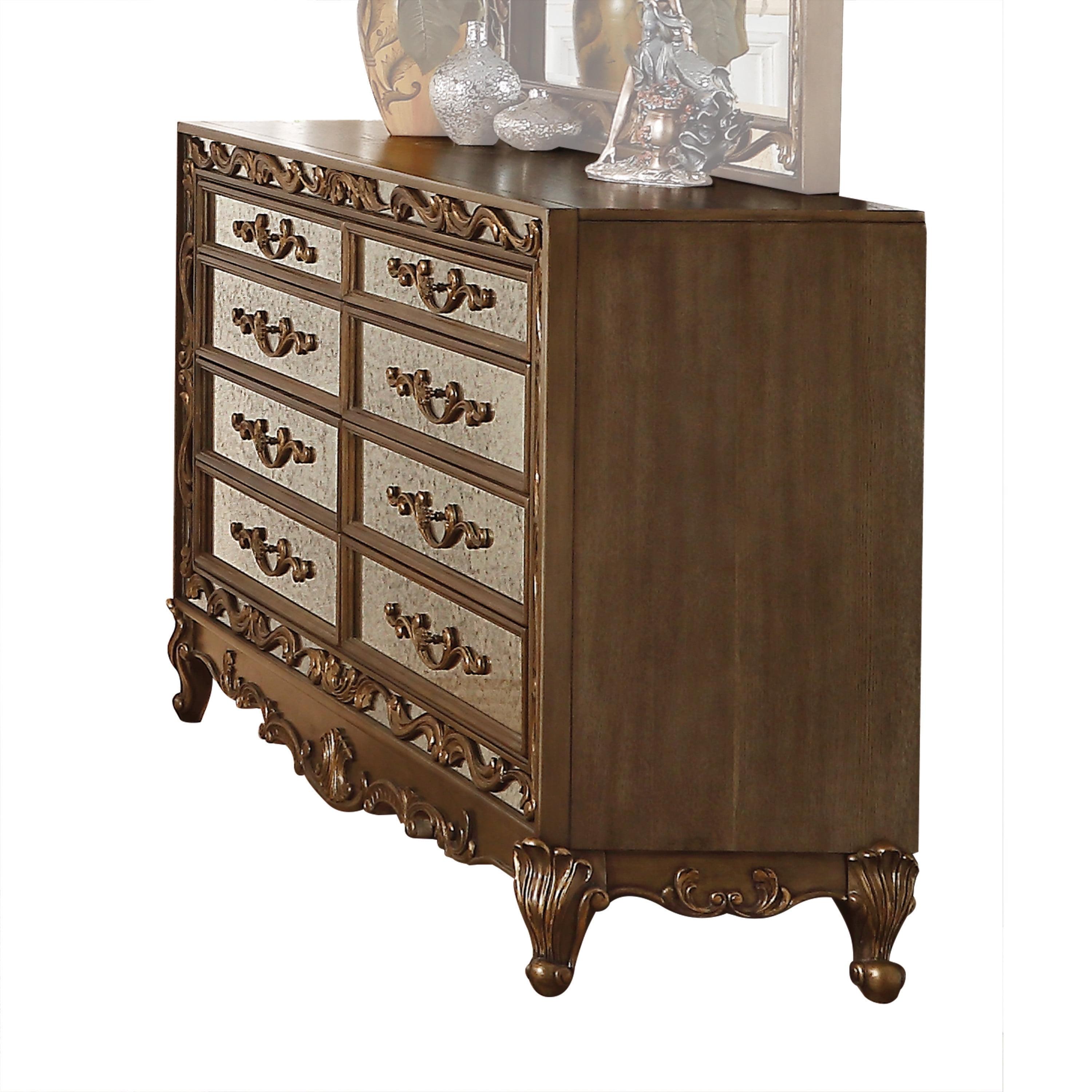 ACME Orianne 8-Drawer Dresser in Antique Gold and Mirrored