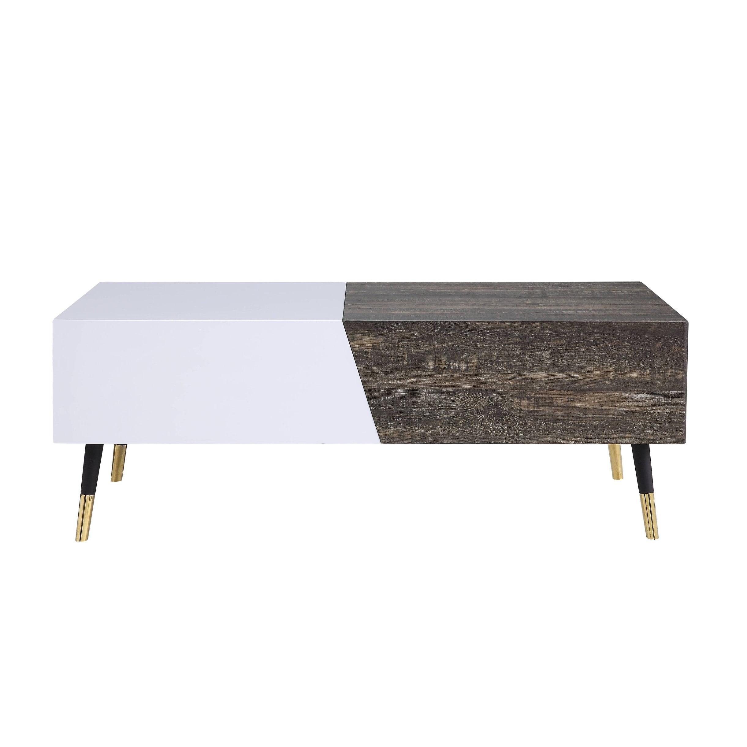 Orion 52.3" White Gloss and Rustic Oak Rectangular Coffee Table with Storage