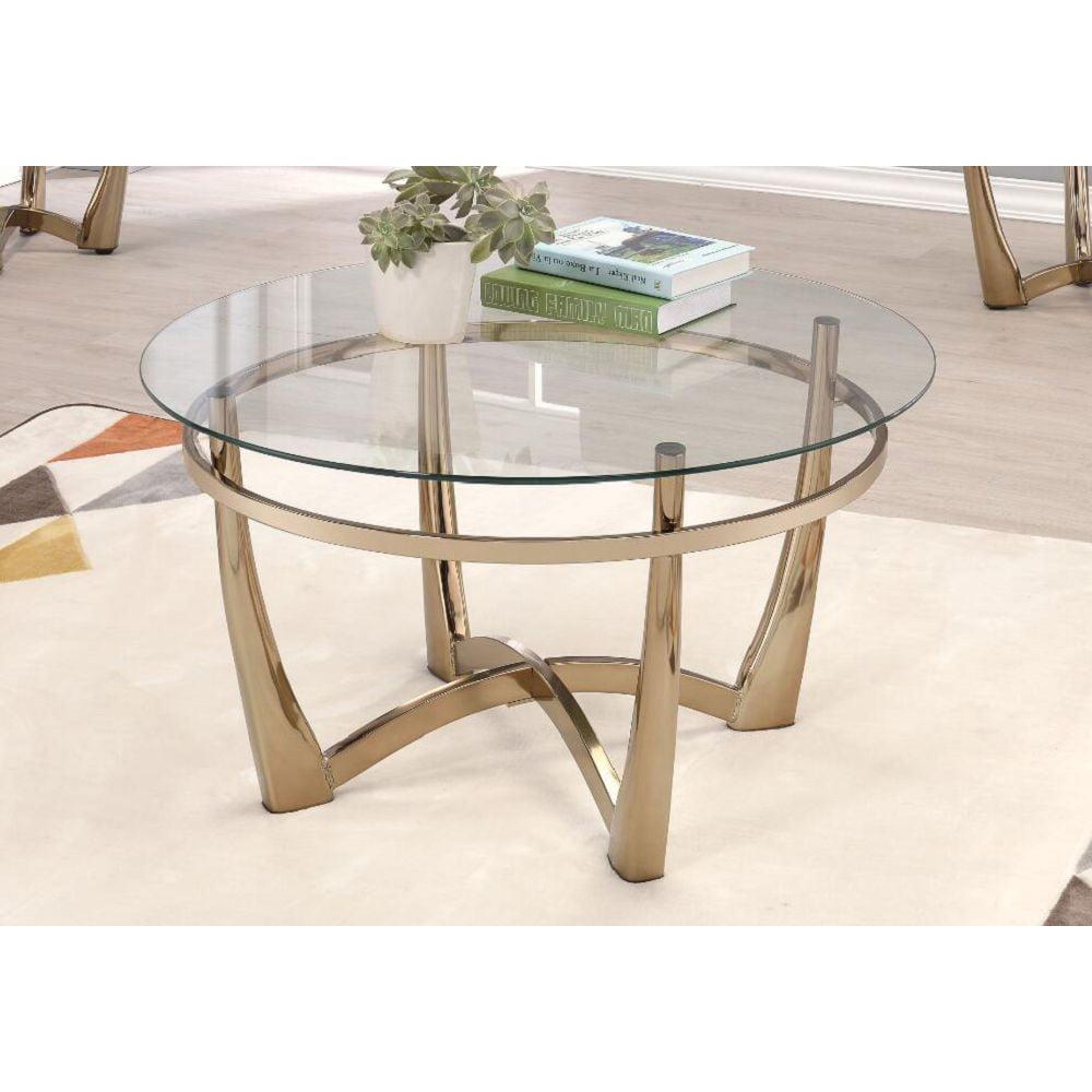 Round Gold and Clear Glass Coffee Table with Storage