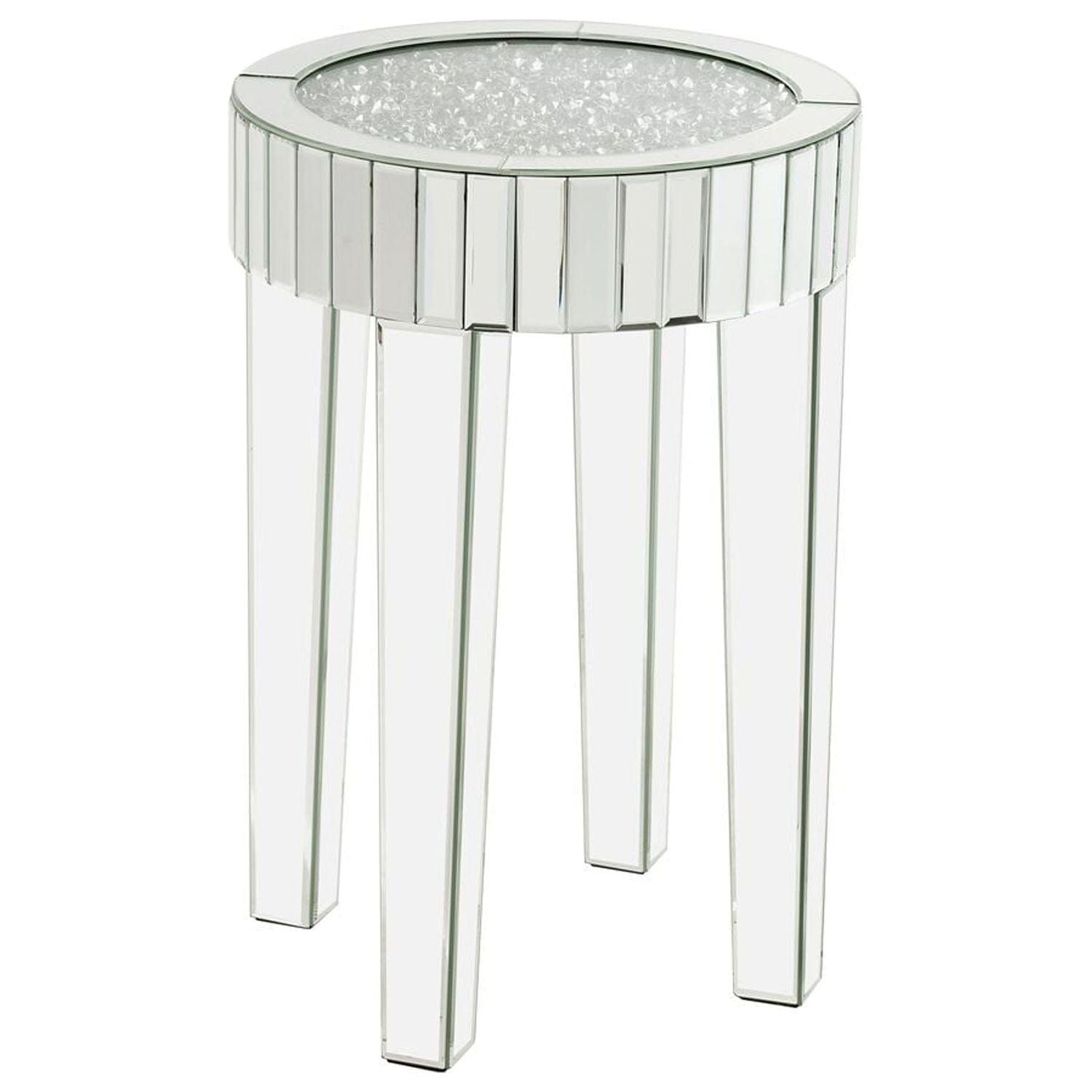 33" Round Mirrored & Faux Diamond Wood End Table