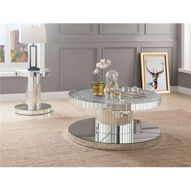 Ornat 40'' Round Mirrored Coffee Table with Faux Stone Inlay