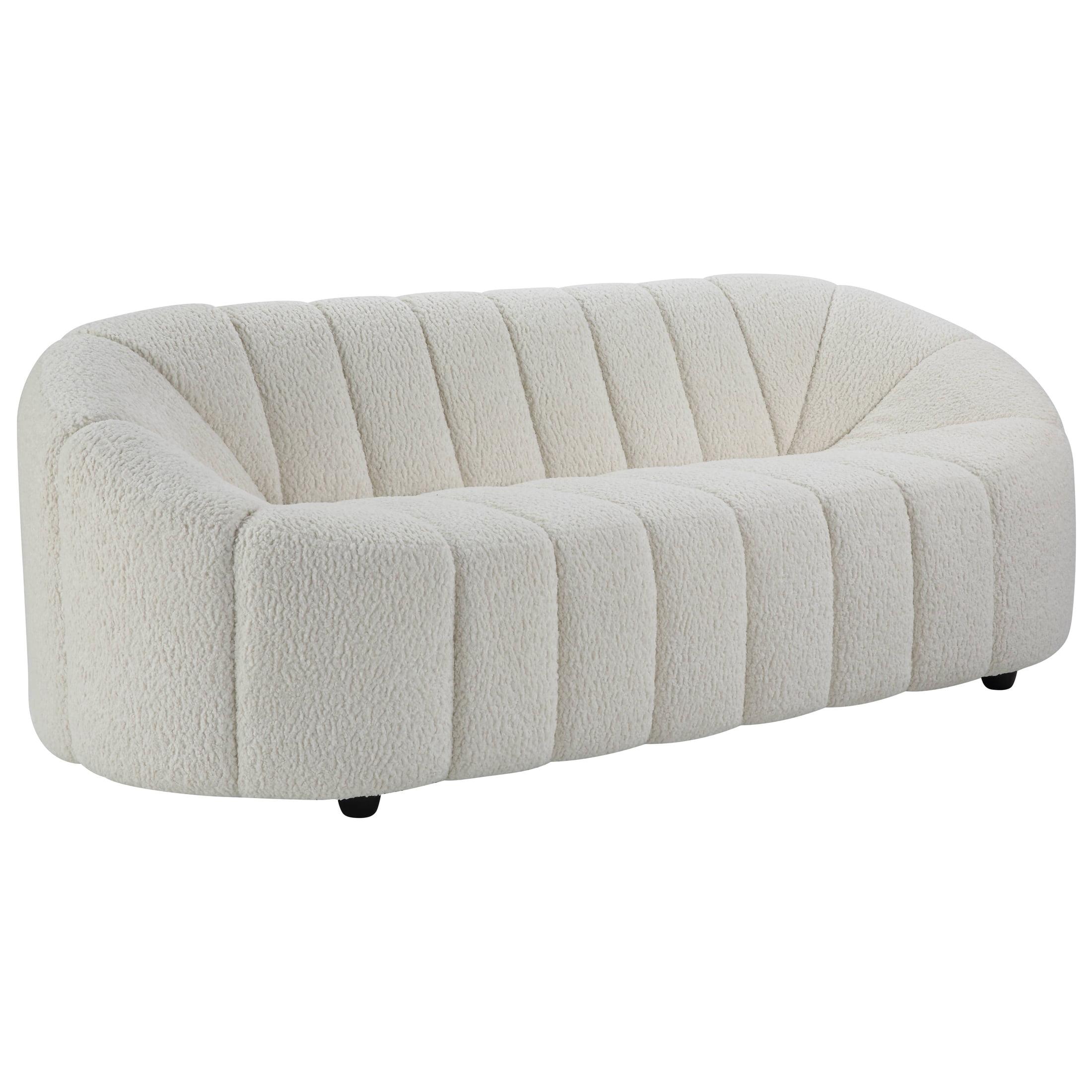 84" White Tufted Faux Shearling Sofa with Wood Frame