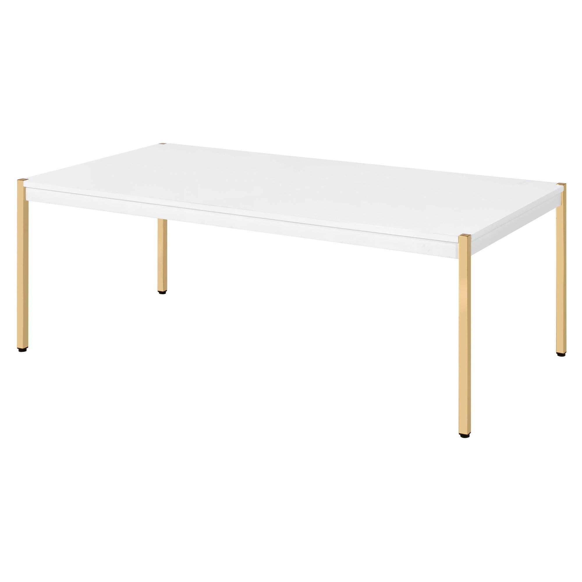 Elegant 48'' Rectangular White & Gold Coffee Table with Storage