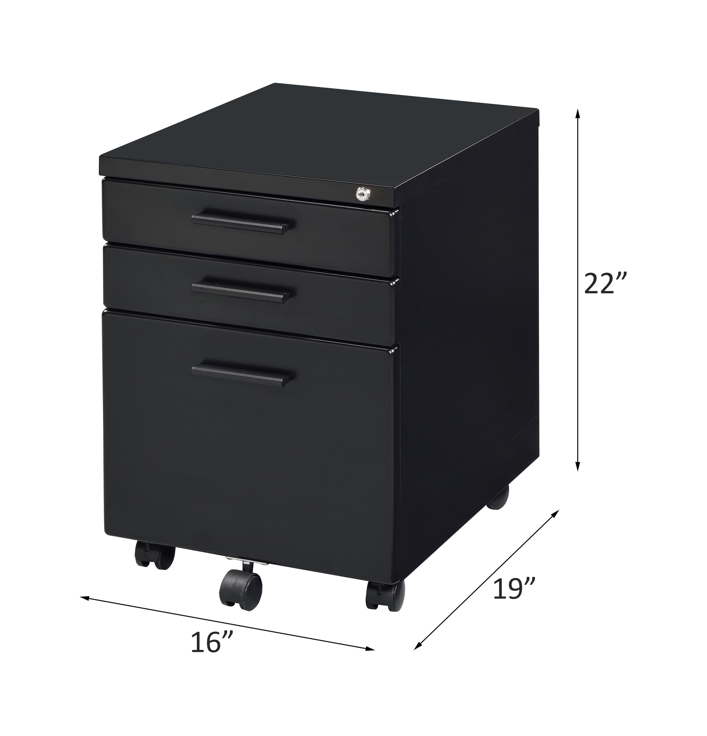 Black Mobile 3-Drawer Lockable File Cabinet