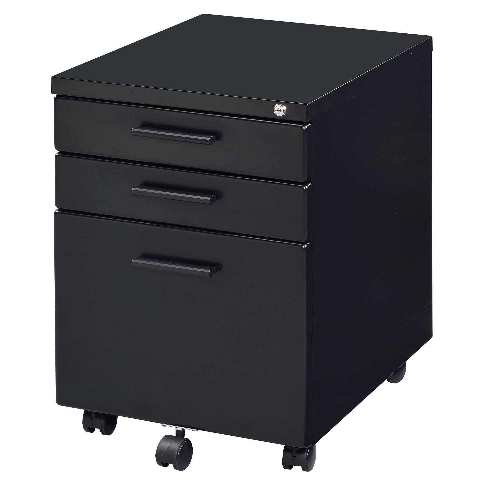 Black Mobile 3-Drawer Lockable File Cabinet