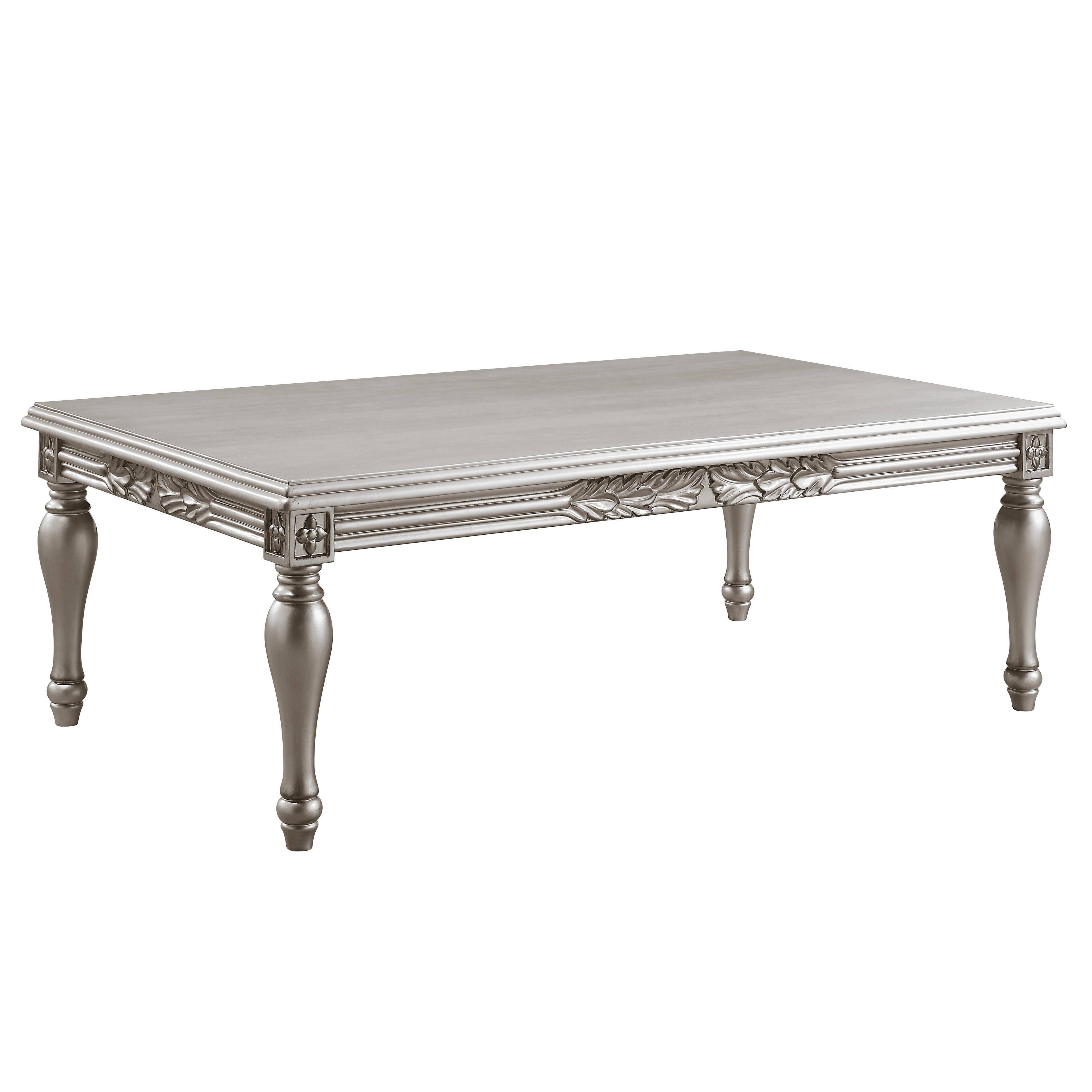 Pelumi Platinum Rectangular Wood Coffee Table with Floral Trim