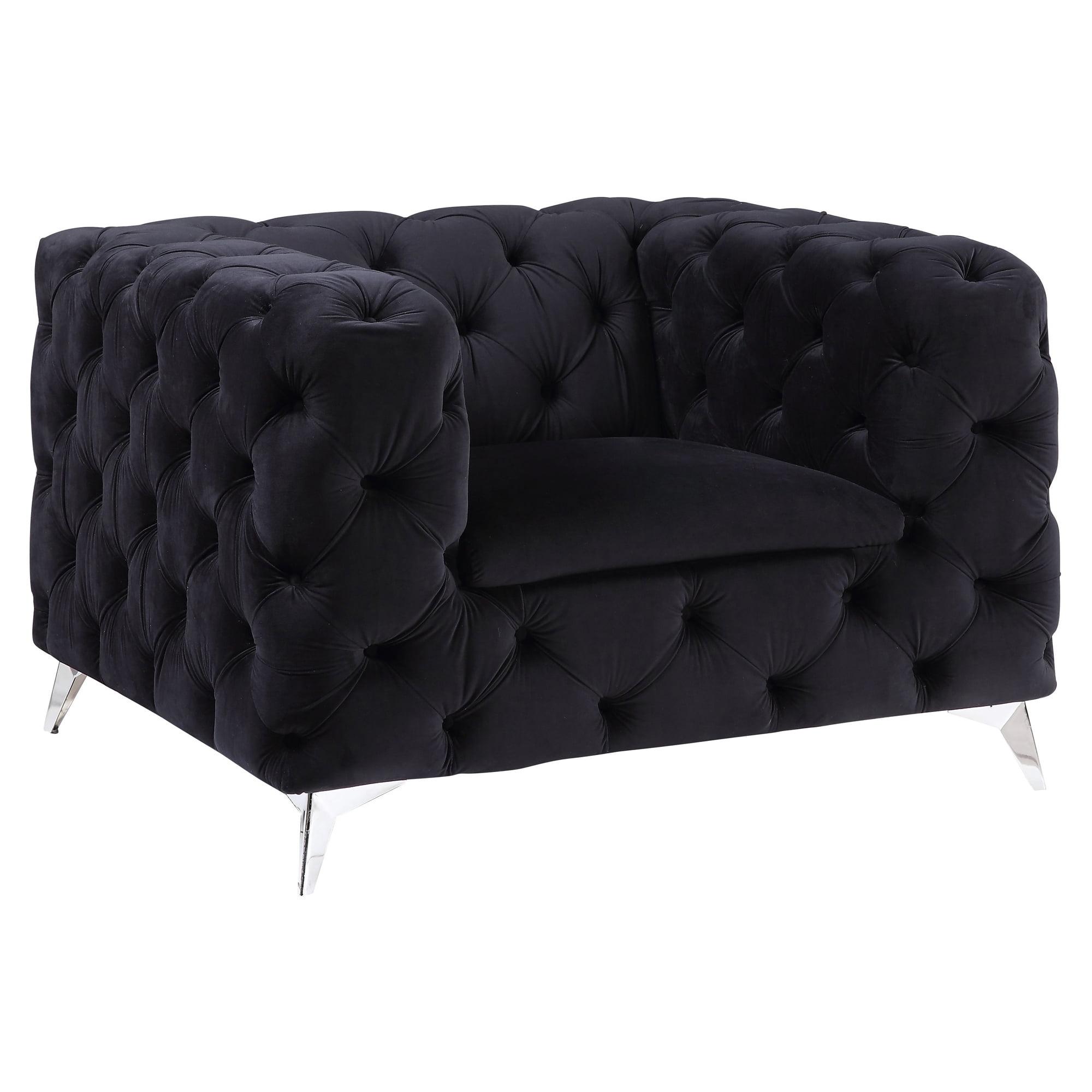 Elegant Phifina 38" Black Velvet Tufted Accent Chair