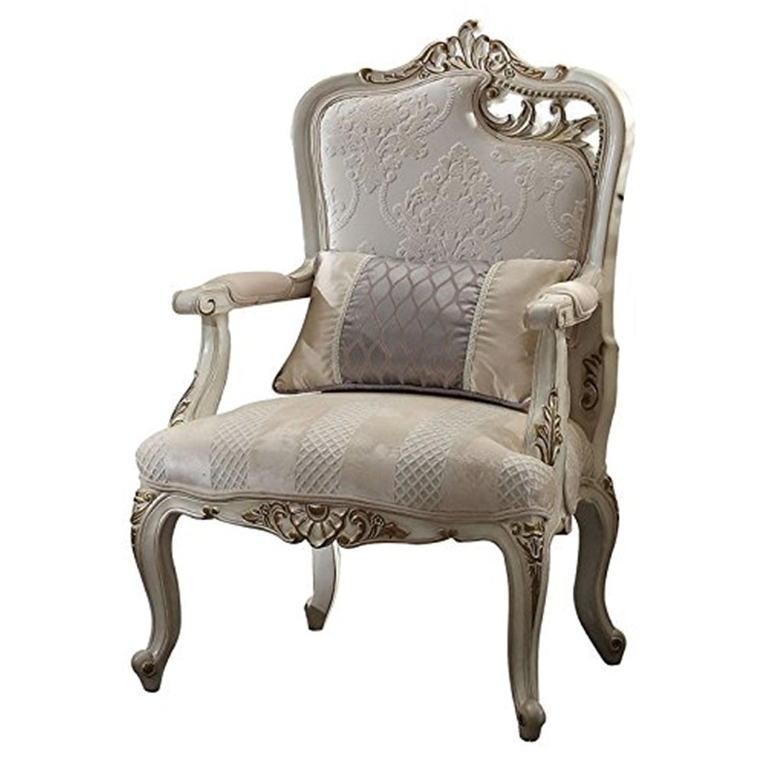 Antique Pearl Floral Velvet Wood Accent Chair